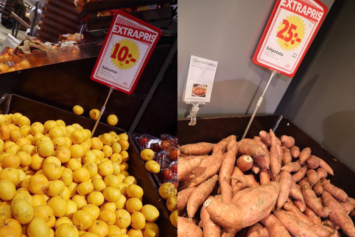 スウェーデンのスーパーに並ぶ規格外野菜