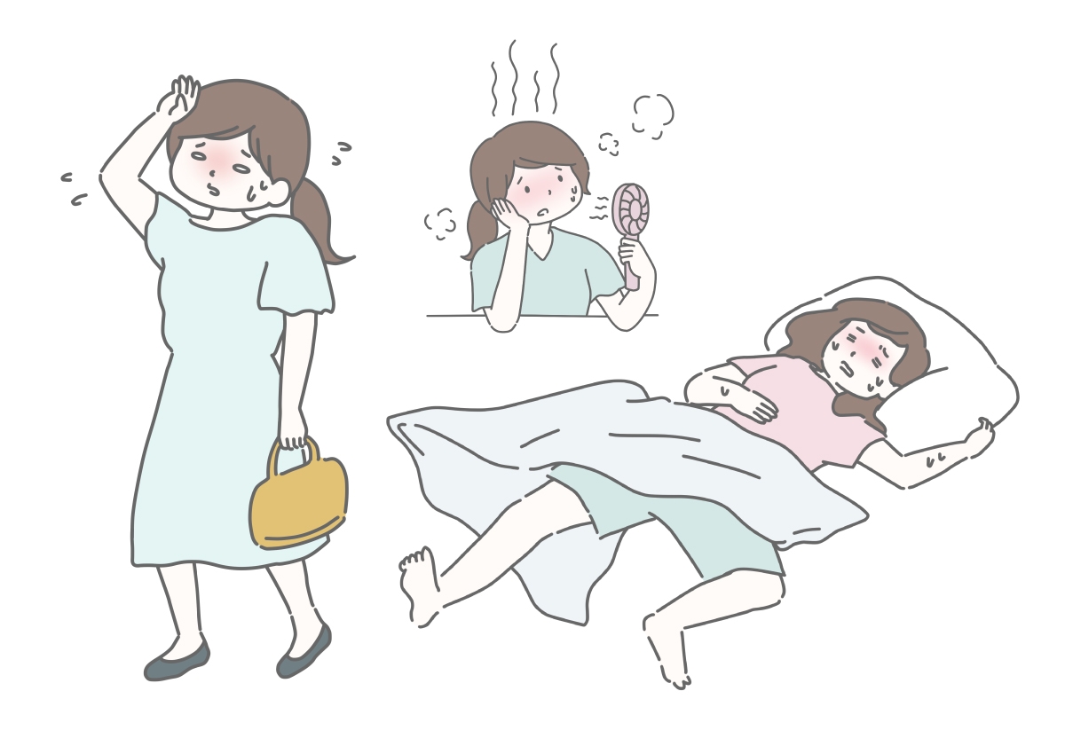 暑さで体調を崩す女性のイラスト